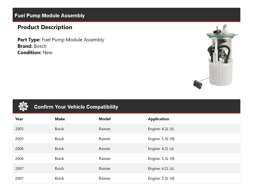 Conjunto de módulo de bomba de combustible para Buick Rainier Bosch 2005-2007 2006 Foto 2 de 4