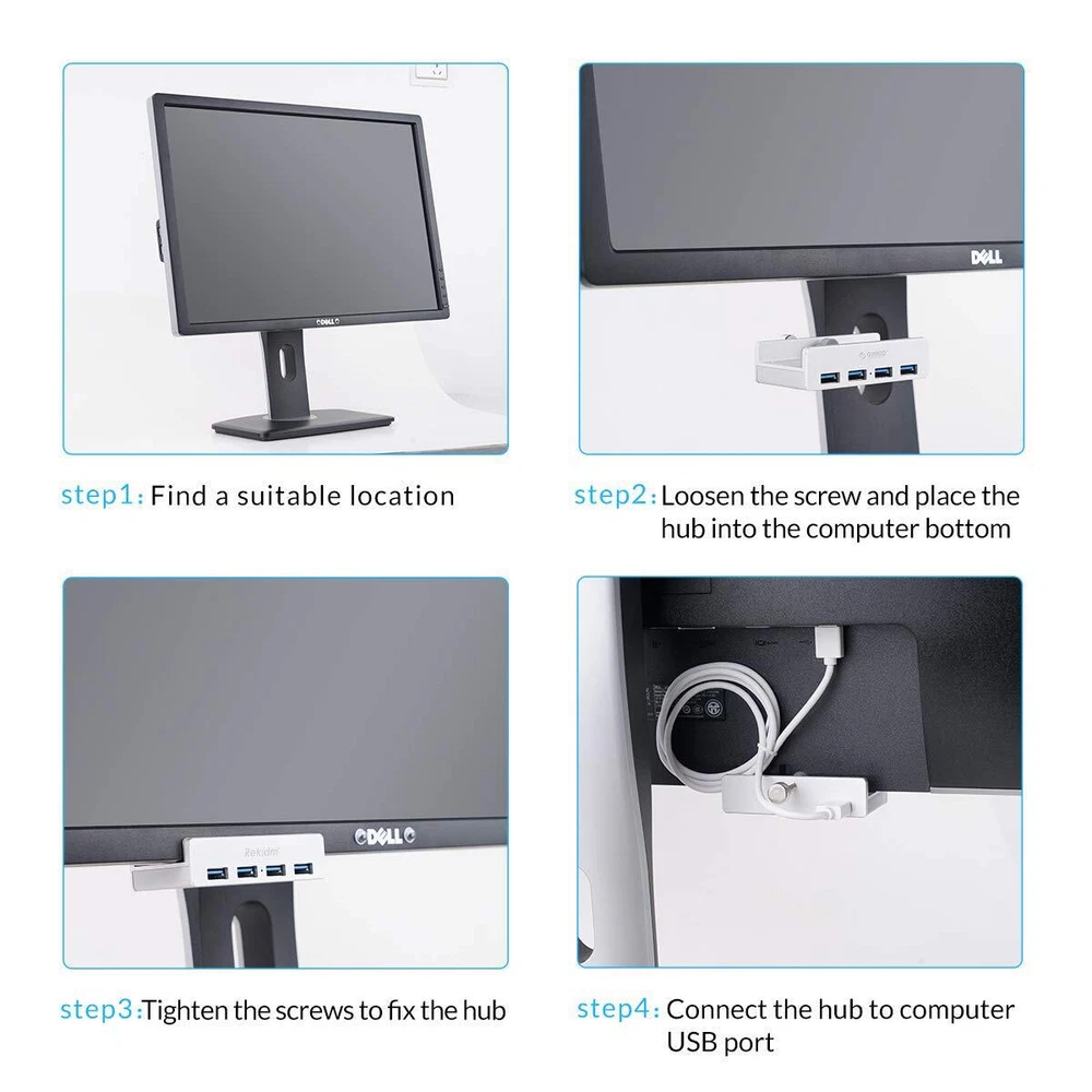 USB Hub 3.0 - 4 Port Aluminum Desk USB Hub 3.0 Clamp Design for Desktop, Comp...