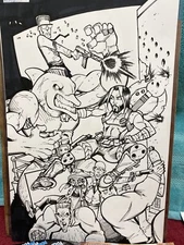 BEARDZZERKER VS DOLPHIN & HENCHMEN SPLASH PAGE ORIGINAL ART By BILL MAUS + COMIX