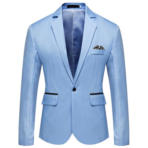 Men's Business Smart Blazer Suit Formal Jacket Coat Top One Button Wedding Party - Picture 18 of 18