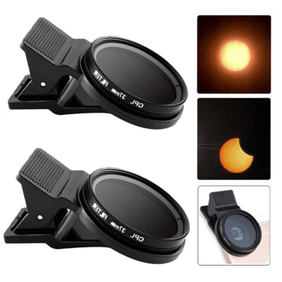 2-Set Universal Solar Eclipse Smartphone Lens w/ Clip Solar Filter CPL Polarizer
