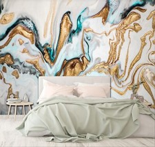 XMPMBM-Gold Quicksilver Marble Backdrop Fabric Large Wallpaper Abstraction Ge...