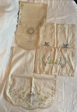3 Vintage Embroidered Linens Table scarf runners doiles 2 unfinished paterns