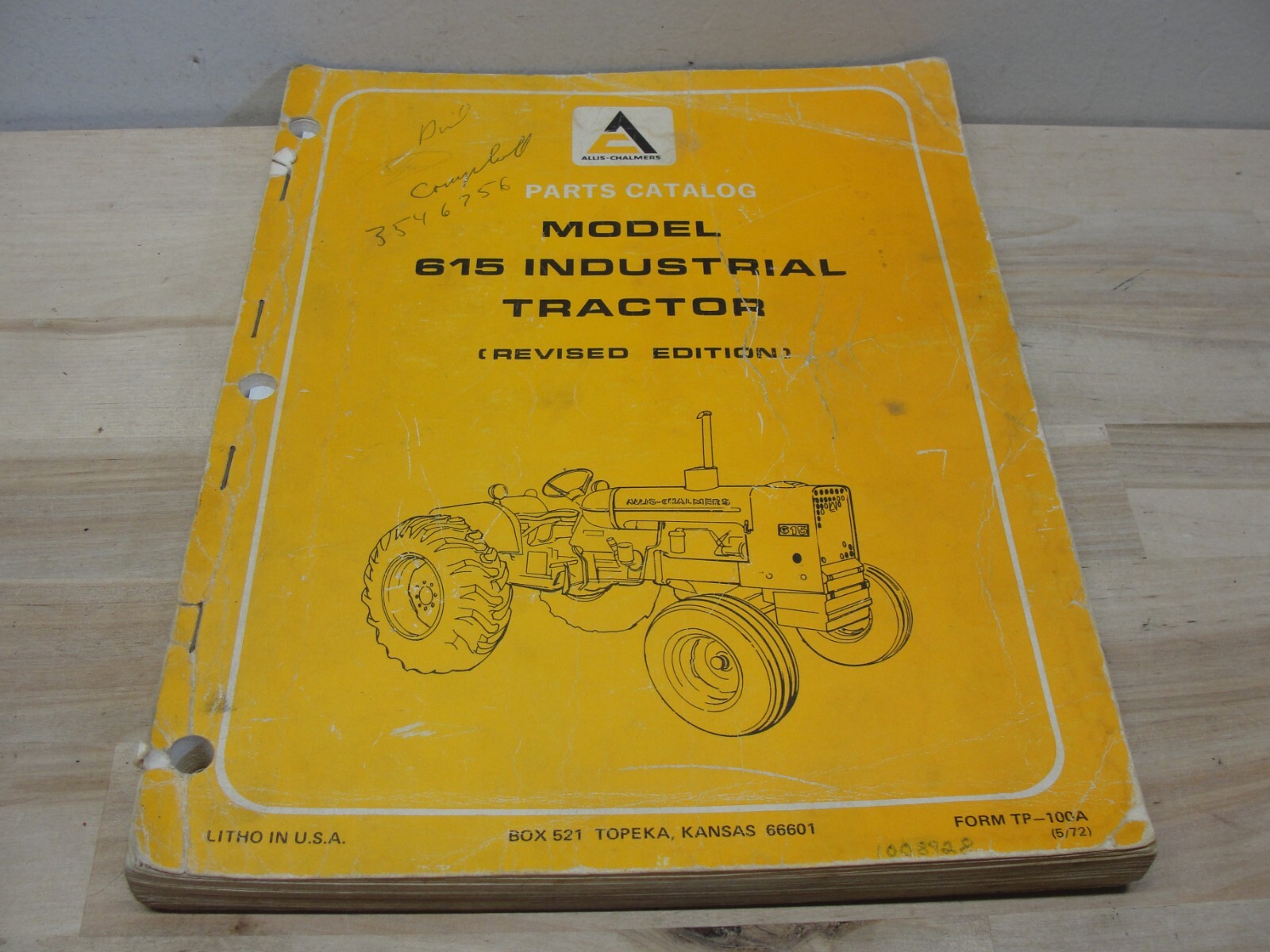 Allis-Chalmers Model 615 Industrial Tractor Parts Catalog Revised Edition