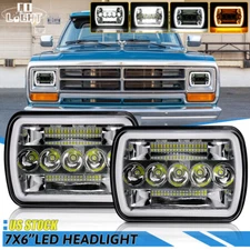 2x Chrome 7X6 LED Headlights Hi-Lo DRL Turn Signal Fit Dodge D100 D150 D250 D350