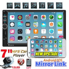 Double Din 7" Car Stereo with Backup Cam for Android/Apple Radio Touch Screen US
