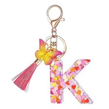 Colourful Cute Initial Letter Keychains for Women Girls with Colorful Pink-k
