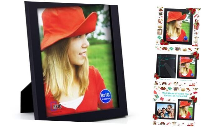 Picture Frames Made of Solid Wood High Definition Glass for Table 8x10 Black-image