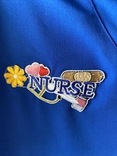 ave Womens Blue M Pullover Short Sleeve Scrub Embroidery  Nurse"