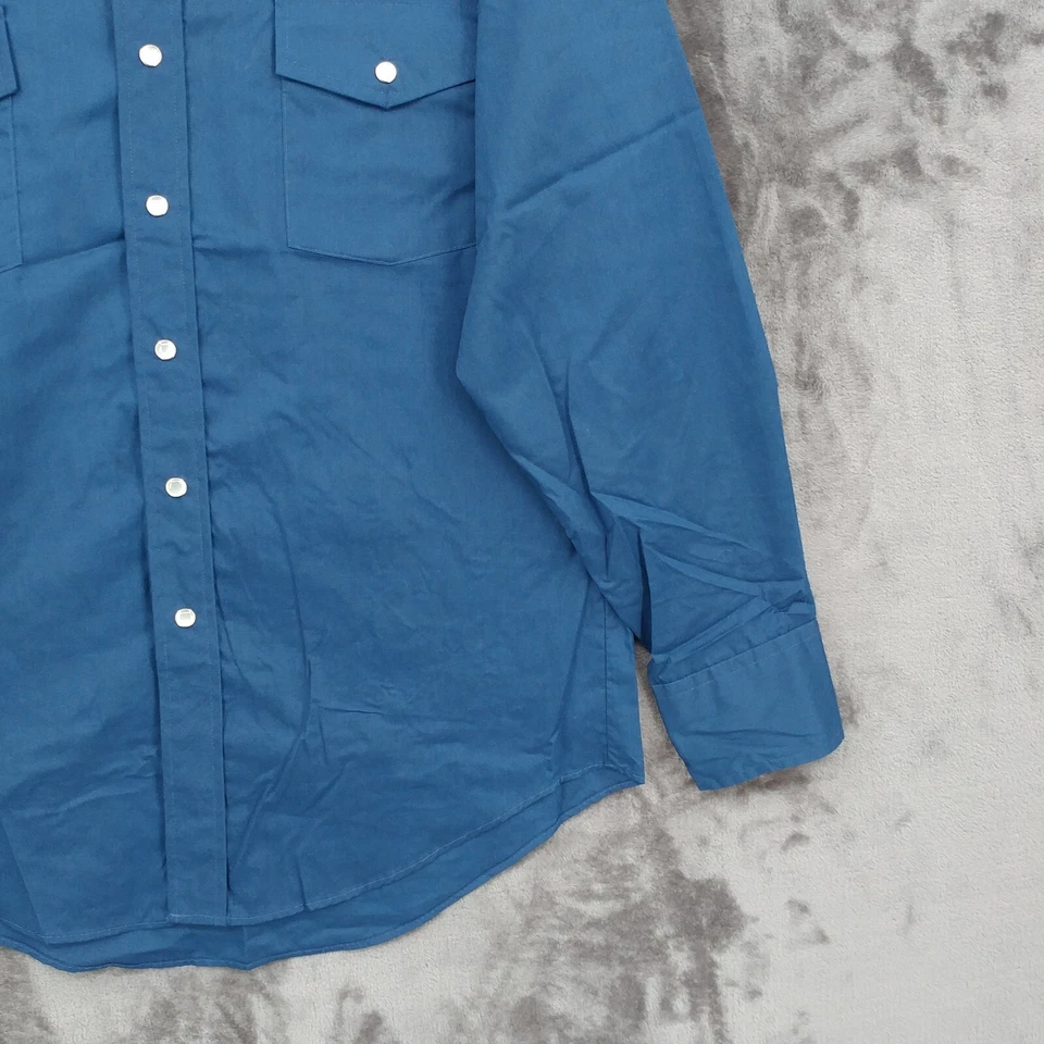 Camisa a Presión Malco Modes De Colección Perla Occidental Para Hombres 16.5 Azul Poli Algodón Manga Larga Foto 3 de 4