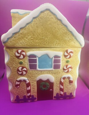 Gingerbread Cookie Jar Vintage Square Ceramic