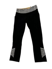 LULULEMON 'PACE RIVAL CROP' Black SPOT PATTERN LEGGINGS SIZE: 4