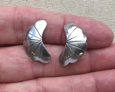 Southwest Crescent Moon Earrings Scallop Wings Sterling J.C.J. Vintage 1" 