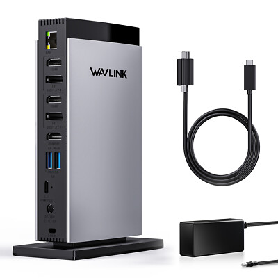 WAVLINK DisplayLink Docking Station 3 Monitors USB C Dock 3 HDMI 2 DP 5 USB RJ45