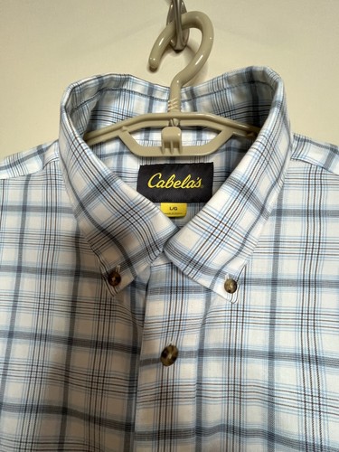 Cabela's men’s button down long sleeve dress shirt, light blue plaid, sz Large - Picture 3 of 8