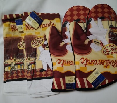 Home Collection Chef Themed Kitchen Towel and Oven Mitt Set (4pk)