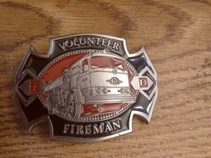 volunteer firefighter pewter belt buckle 3/1/2 by 2/1/2 made in usa