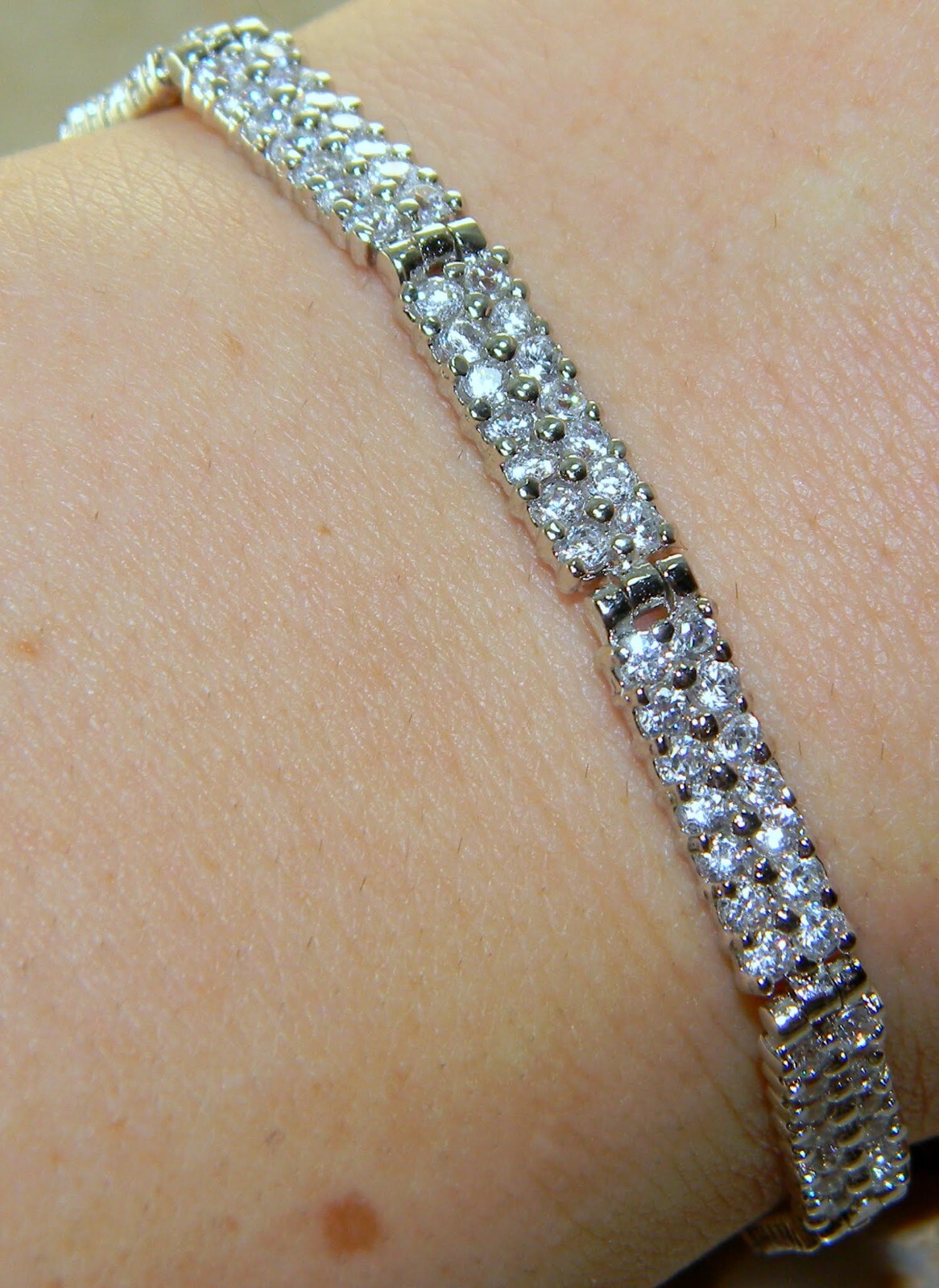 Elegant White Topaz Sterling Silver Bracelet 7.5 Inches Long