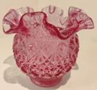 DUSTY ROSE PINK PETAL FENTON GLASS CRISS CROSS DIAMOND STAR DOUBLE CRIMPED VASE