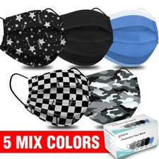 NEW 100-Pack Mixed 5 Colors Disposable Adult Face Mask Protective Mouth Cover
