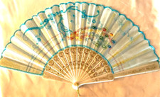 Vintage Peacock Sewn Frilled Hand Fan Stitched Embroidered