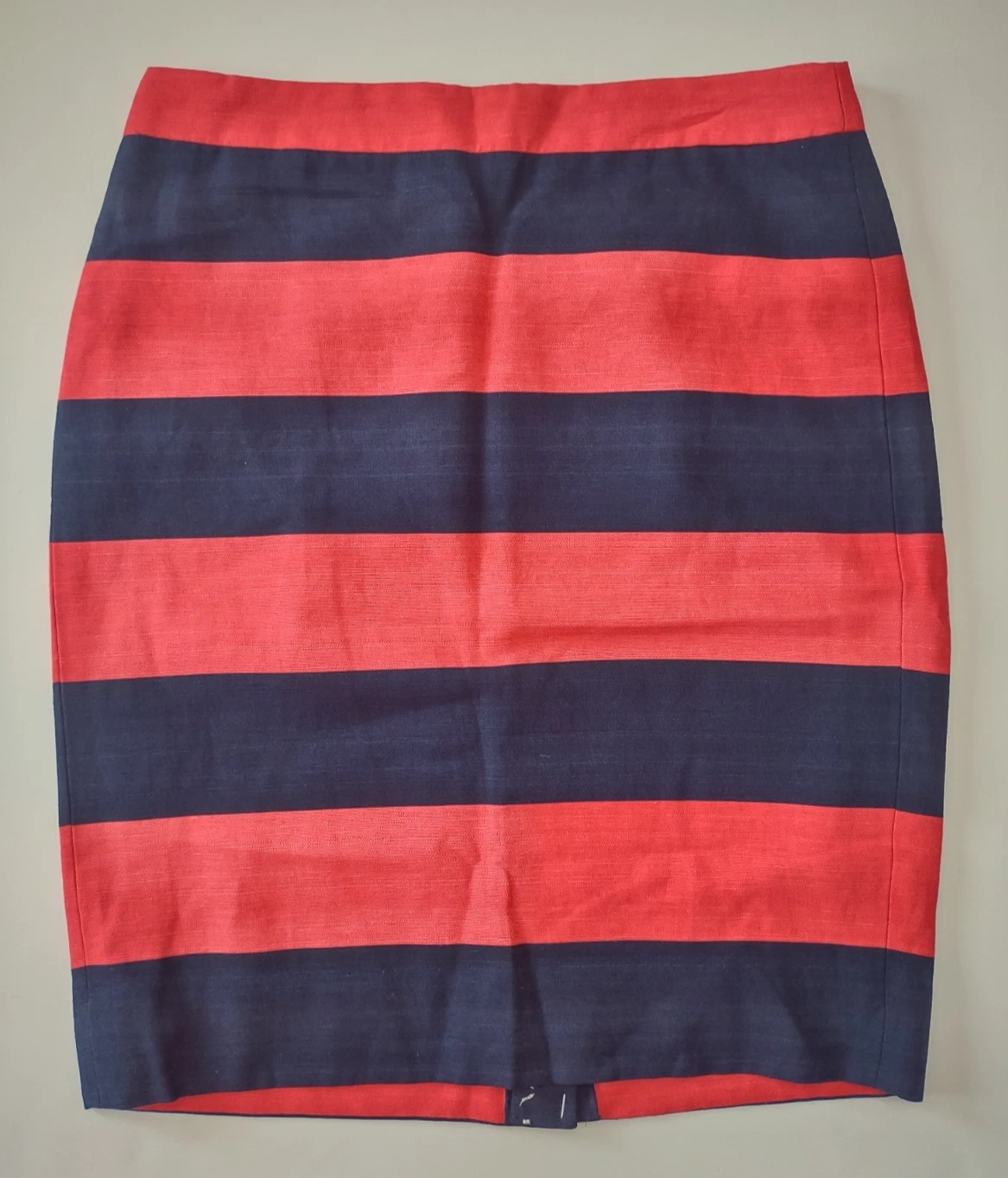 NWT J. Crew red blue striped linen blend straight pencil skirt ladies size 6