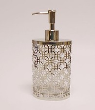 NEW BELLA LUX OVAL SILVER METAL FRAME EXTERIOR,GLASS INSIDE SOAP DISPENSER