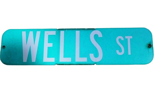 Road Sign WELLS ST Authentic Real Street Vintage Retired Sign Antique