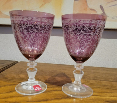 Pair Of 6.5'' Tall RONA Amethyst  Stemed  Water/Wine Goblets