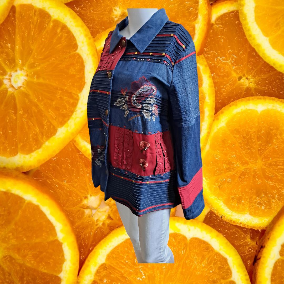 Indigo Moon Bleu and Red Patchwork Button Up  100… - image 1