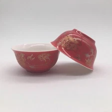 2pcs/lot Wedding Tea Cup Peony Print Red Small Volume Personal Cup For Pu'er Tea