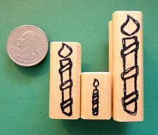 Birthday Cake Candle Rubber Stamp Set of 3 , wood mounted