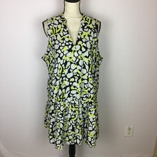Nine West Shift Dress XL Womens Black Yellow Sleeveless V Neck Ruffle Hem V-Neck