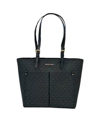 Michael Kors Jet Set Travel Medium Double Pocket Tote Shoulder Bag MK Black