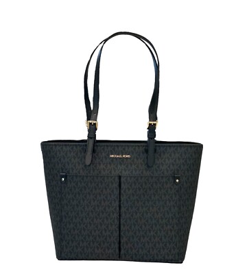 Michael Kors Jet Set Travel Medium Double Pocket Tote Shoulder Bag MK Black 