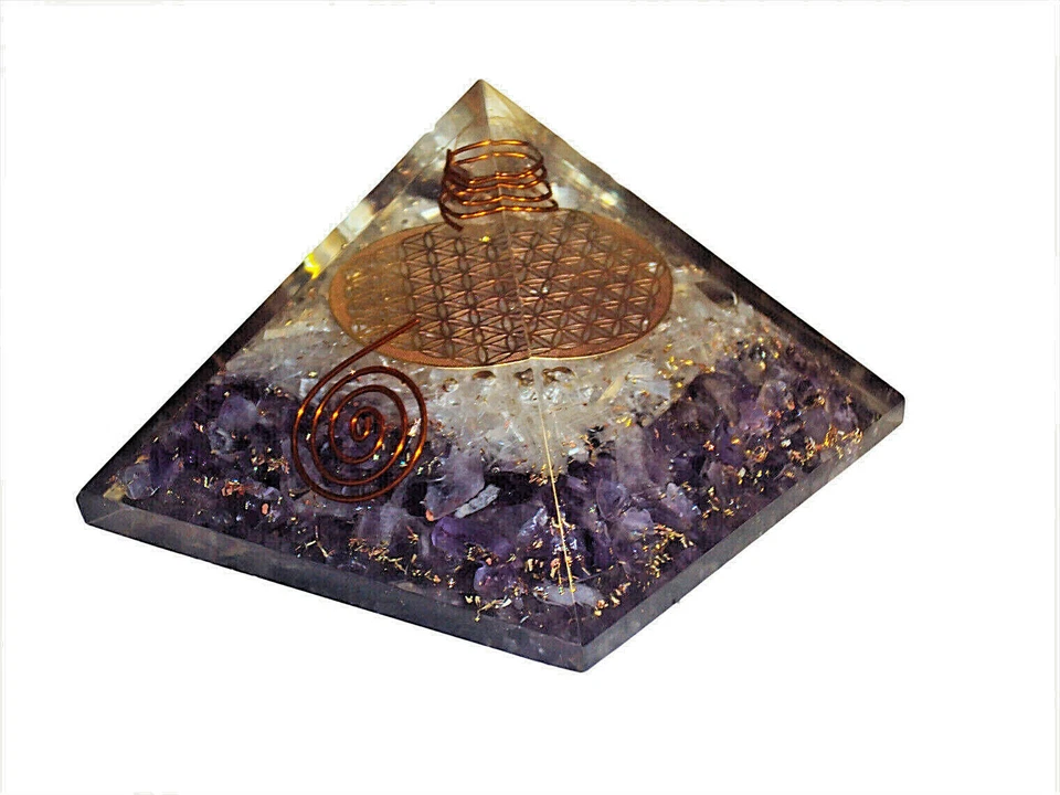 Orgonite Amethyst Selenite Pyramid Flower of Life Copper Coil Generator Orgone - image 3 of 4