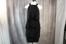 Chaps Chiffon Layered Black Mini Dress Sequined Collar Detail Size 10