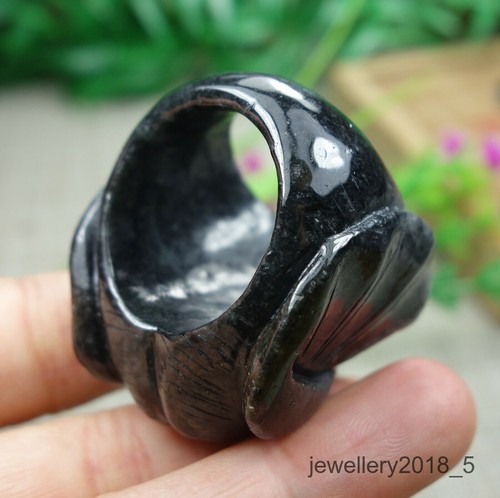Certified Black Burma 100% Natural A jadeite jade Elephant Ring 大象 戒指 扳指 21.8mm - Picture 4 of 13