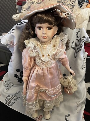 Vintage Little Women China Doll- Hat, Stand, Box, Certificate of