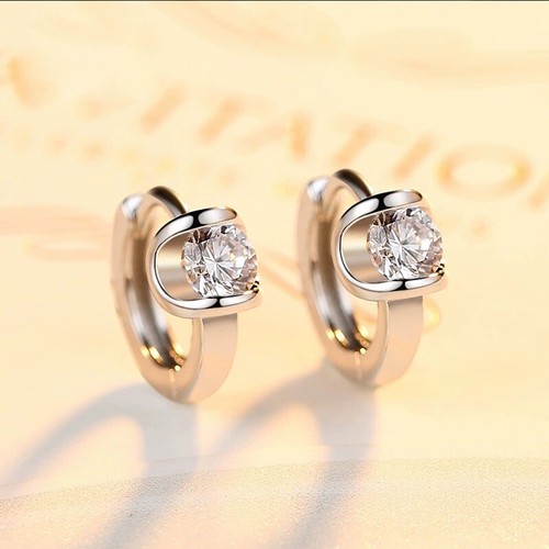 Mini Crystal Twist Hoop Sleeper Earring 925 Sterling Silver Women Jewellery Gift - Picture 6 of 12