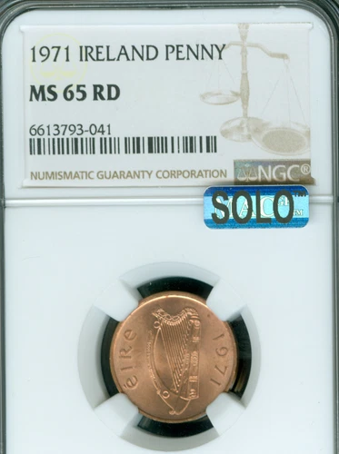 1971 IRELAND PENNY NGC MS65 RD PQ MAC SOLO FINEST GRADE SPOTLESS CHERRY RED   *