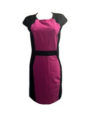 Voir Voir Womens Size 8 Retro Cap Sleeves Sheath Knee Dress Magenta Black NWOT