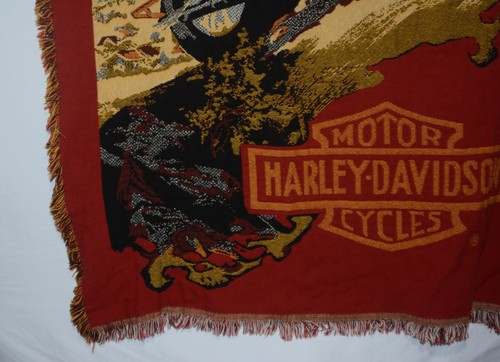 Vintage Harley Davidson Motorcycles Needlepoint Tapestry Throw Blanket Rare - Picture 6 of 10