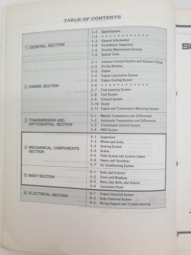 SUBARU XT 1987 Workshop Service Manual Sections 1, 2, 3, 4, 5 & 6 - Picture 6 of 16