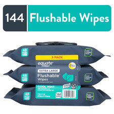 Equate Extra Large Flushable Wet Wipes, Cool Mint, 144 Ct 3 Pack
