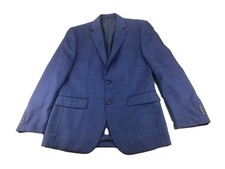 Jos A Bank Men Blue Plaid Wool/Polyester Traditional Fit Sport Coat Blazer 38R