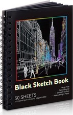 50 Sheets Black Paper Sketchbook, 108 lb/160gsm Heavyweight Black Sketch Pad 5.5
