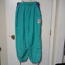 VINTAGE 80'S 90'S Salem Nylon Track Pant Jogger SIZE Large Teal / Purple Trim