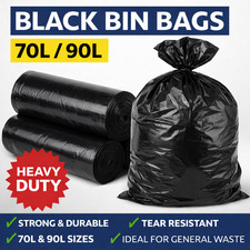 Black Bin Bags Extra Strong Heavy Duty Refuse Sacks Strong Rubbish Bags 70L 90L