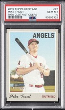2019 TOPPS HERITAGE 1970 CLOTH STICKERS #26 MIKE TROUT PSA 10